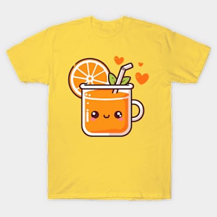 Kawaii Orange Juice with Orange Slice and Hearts | Kawaii Food Art for Kawaii Lovers T-Shirt